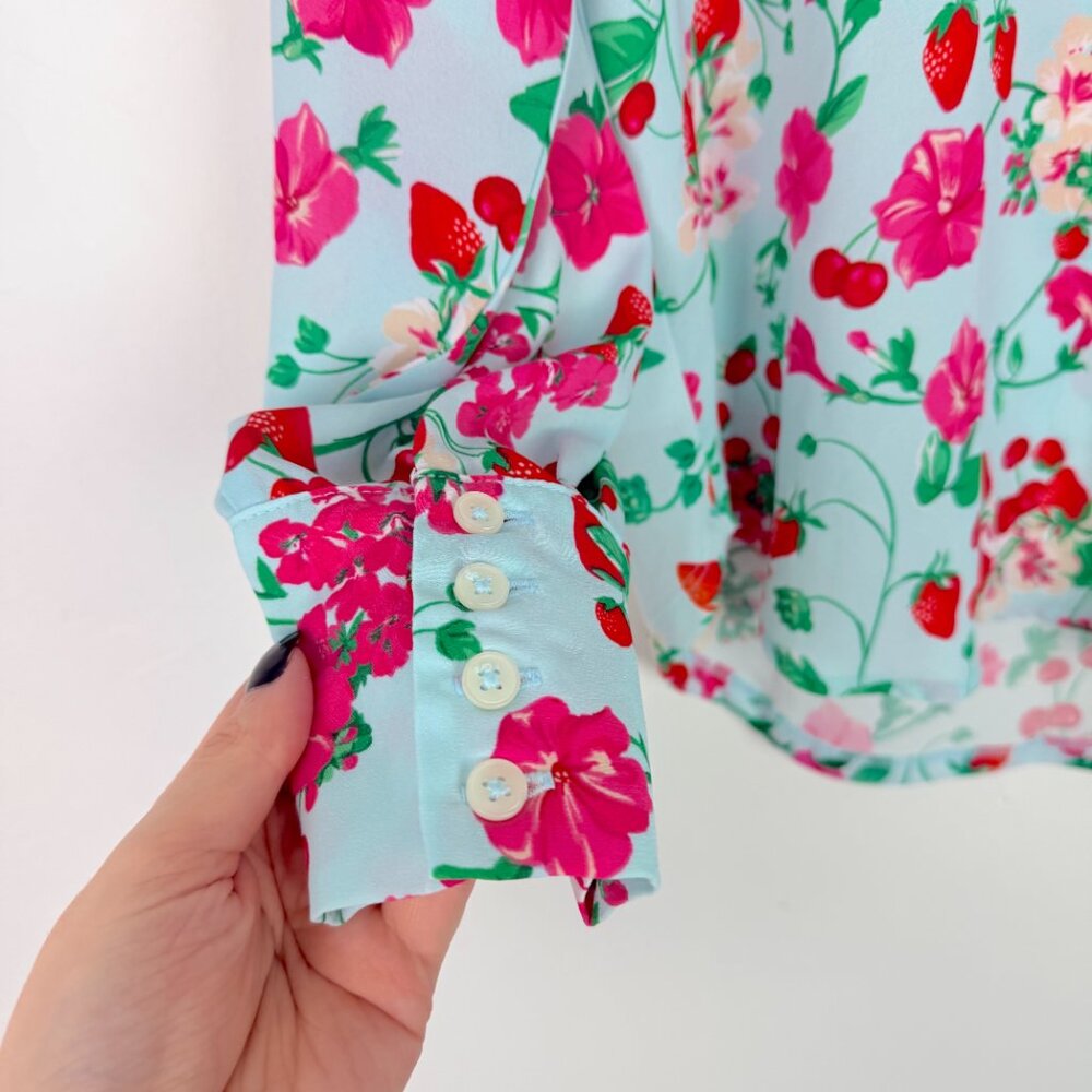 Ann Taylor Floral Strawberry Cherry Print Long Sleeve Popover Top Size Small S - Picture 6 of 11